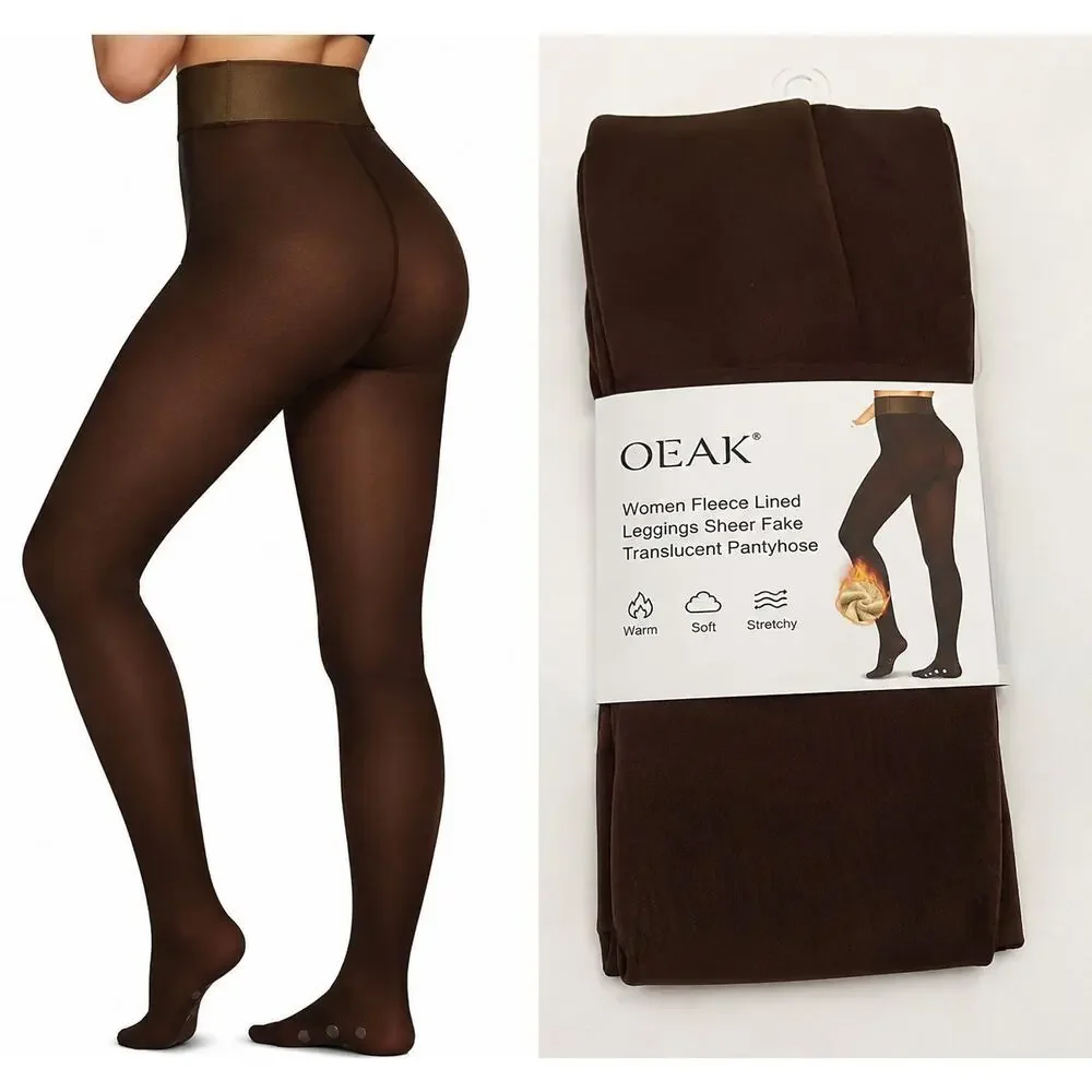OEAK Women Fleece Lined Sheer Tights Thermal Leggings Fake Translucent Pantyhose